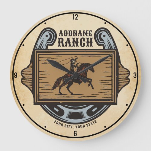 Roping Cowboy ADD NAME Western Family Horse Ranch Large Clock