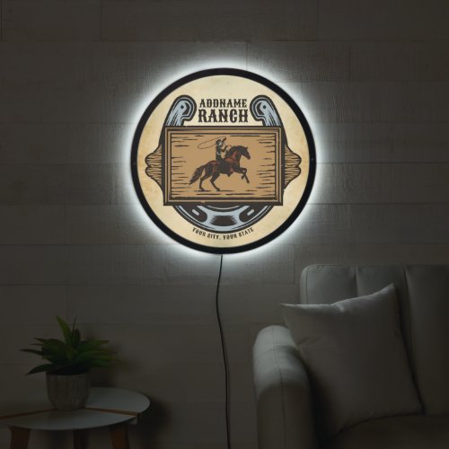 Roping Cowboy ADD NAME Western Family Horse Ranch LED Sign