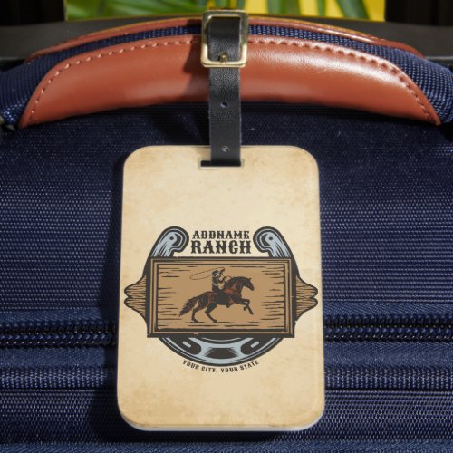 Roping Cowboy ADD NAME Western Family Horse Ranch Luggage Tag