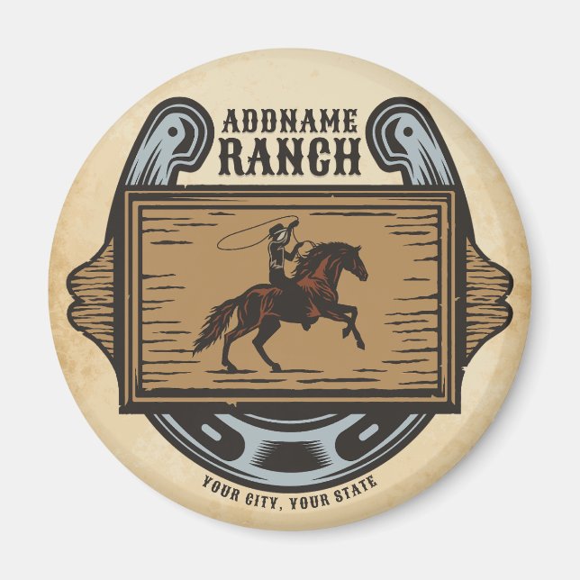 Roping Cowboy ADD NAME Western Family Horse Ranch Magnet (Front)