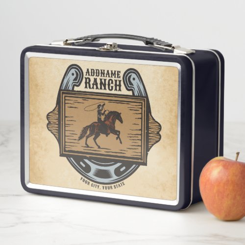 Roping Cowboy ADD NAME Western Family Horse Ranch Metal Lunch Box