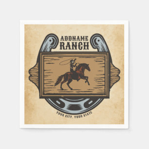 Roping Cowboy ADD NAME Western Family Horse Ranch Napkins