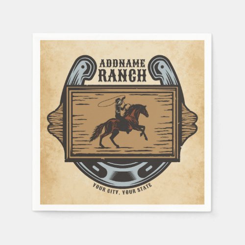 Roping Cowboy ADD NAME Western Family Horse Ranch Napkins