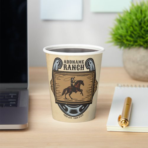 Roping Cowboy ADD NAME Western Family Horse Ranch Paper Cups