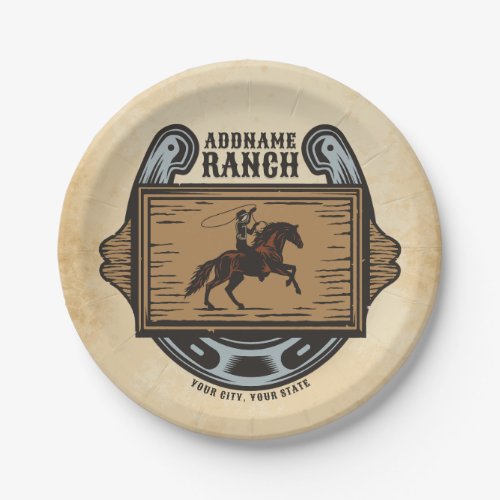 Roping Cowboy ADD NAME Western Family Horse Ranch Paper Plates