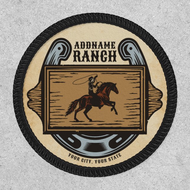 Roping Cowboy ADD NAME Western Family Horse Ranch Patch (Front)