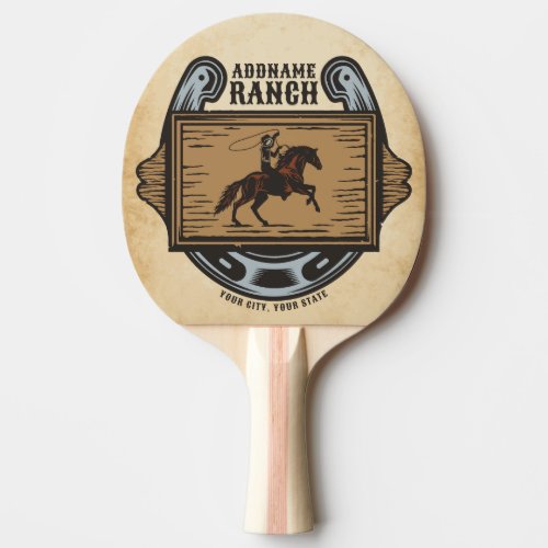 Roping Cowboy ADD NAME Western Family Horse Ranch Ping Pong Paddle