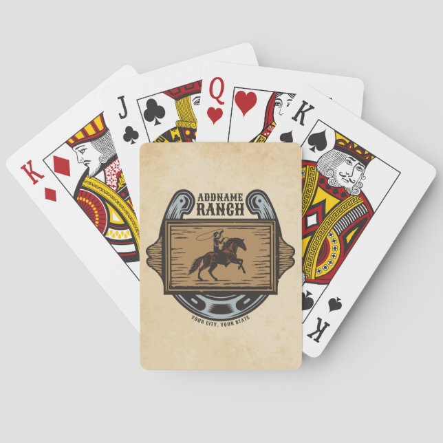 Roping Cowboy ADD NAME Western Family Horse Ranch Poker Cards (Back)