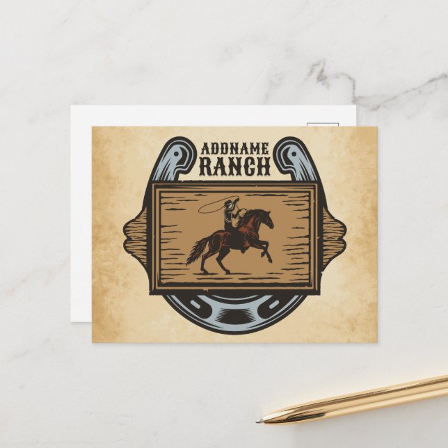 Roping Cowboy ADD NAME Western Family Horse Ranch Postcard (Front/Back In Situ)
