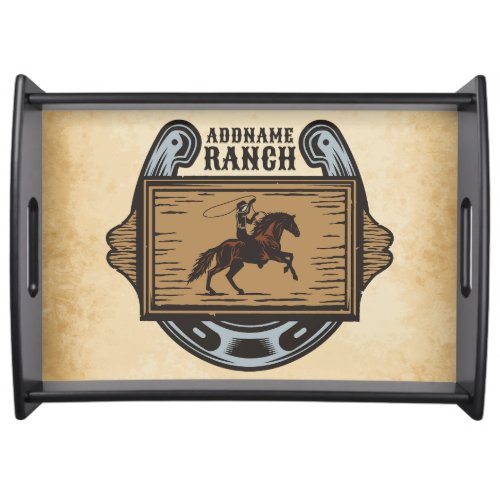 Roping Cowboy ADD NAME Western Family Horse Ranch Serving Tray