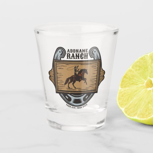 Roping Cowboy ADD NAME Western Family Horse Ranch Shot Glass
