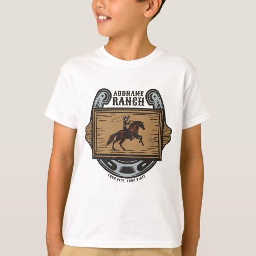 Roping Cowboy ADD NAME Western Family Horse Ranch T_Shirt