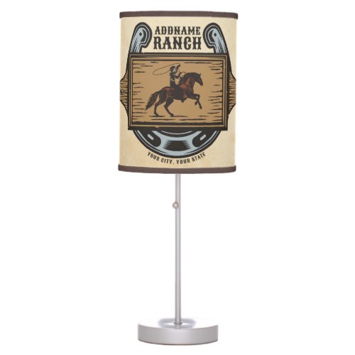 Roping Cowboy ADD NAME Western Family Horse Ranch Table Lamp