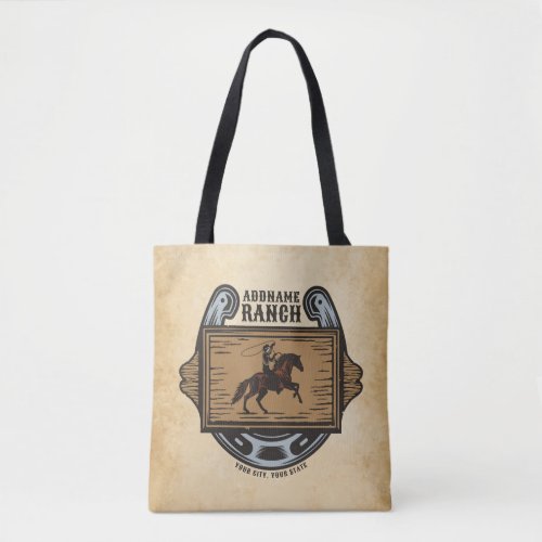 Roping Cowboy ADD NAME Western Family Horse Ranch Tote Bag