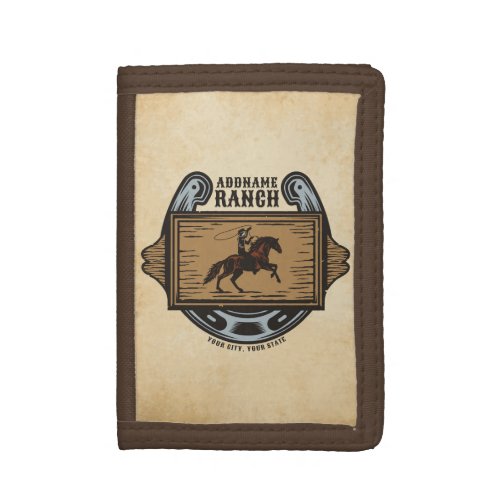 Roping Cowboy ADD NAME Western Family Horse Ranch Trifold Wallet
