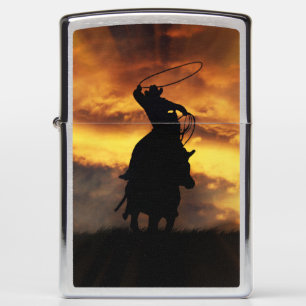 Roping Cowboy and Steer Country Western Sunset Zippo Lighter