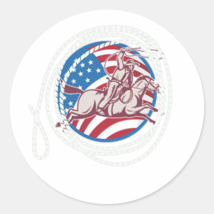 Roping Cowboy Classic Round Sticker