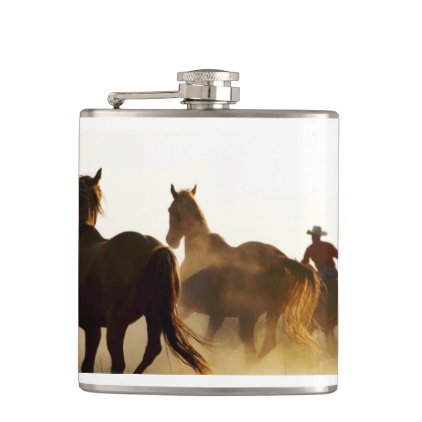 roping cowboy flask