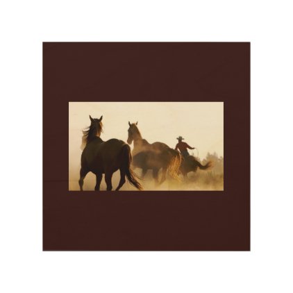 roping cowboy wallart wood print