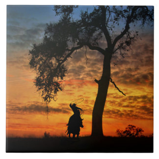 Roping Cowboy with Horse Country Western Ceramic Tile