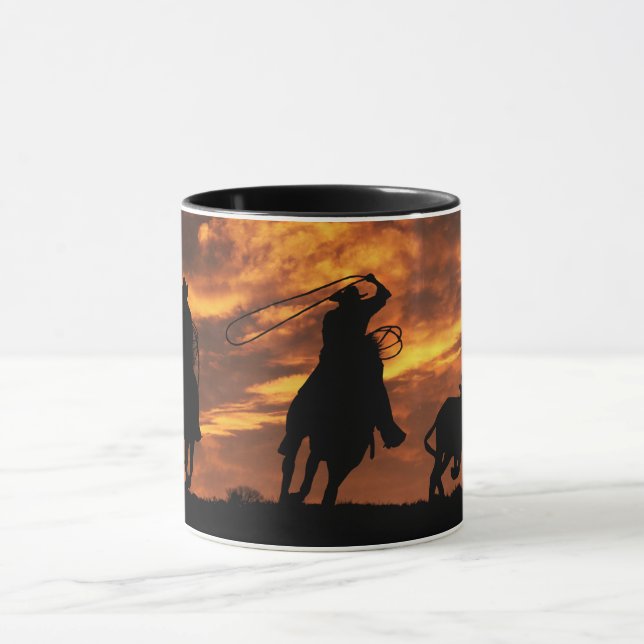 Roping Cowboys at Sunset Steer Mug (Center)