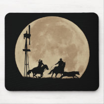 Roping Cowboys in the Moonlight Mouse Pad