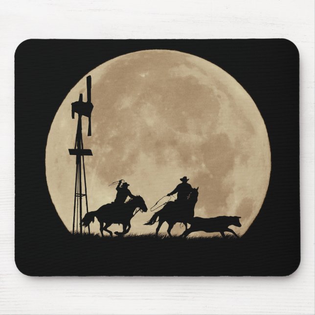 Roping Cowboys in the Moonlight Mouse Pad (Front)