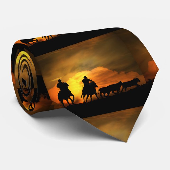 Roping Cowboys Roundup Steers Country Western Neck Tie (Rolled)