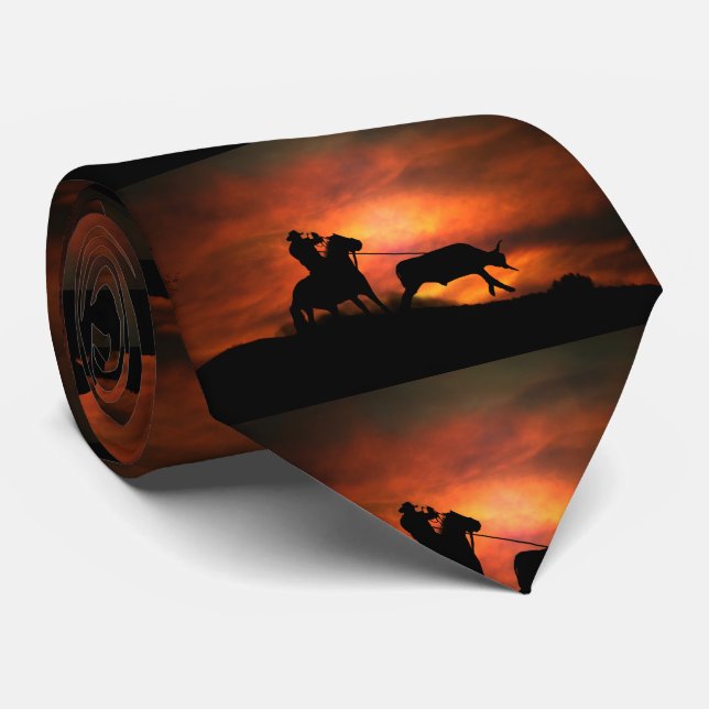 Roping Horse And Cowboy Country Western Neck Tie (Rolled)
