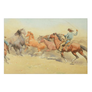 Roping Horses by Maynard Dixon Faux Canvas Print