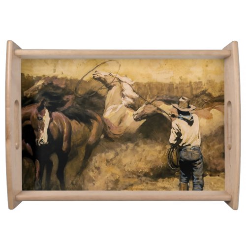 Roping Palomino Western Art by Maynard Dixon Serving Tray