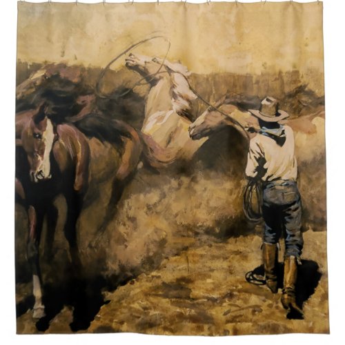 Roping Palomino Western Art by Maynard Dixon Shower Curtain