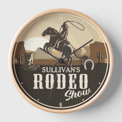 Roping Roundup Cowboy Rodeo Show Personalized Clock