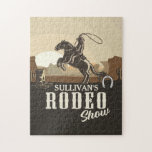 Roping Roundup Cowboy Rodeo Show Personalized Jigsaw Puzzle<br><div class="desc">Lasso Roping Roundup ADD NAME Western Rodeo Show - Cowboy and Cowgirl Roper Competition. Desert Plateau sunset featuring Cactus, Horse and Rider, Boots and Horseshoe. Customize withy our Name or Custom Text!</div>