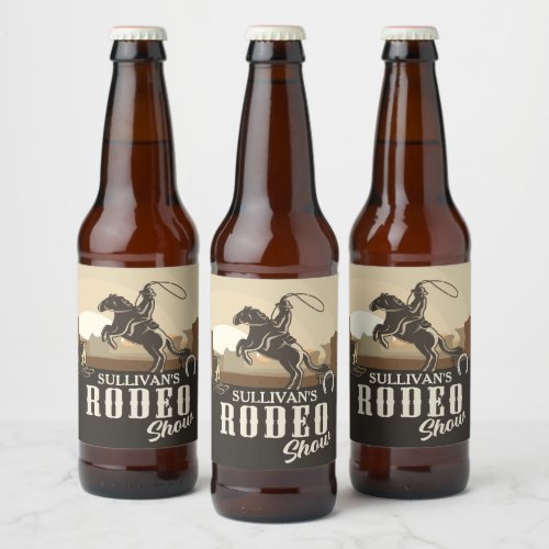 Roping Roundup Western Rodeo Show Personalized Beer Bottle Label
