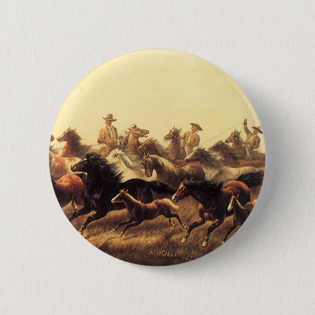 Roping Wild Horses by James Walker Button (Front)