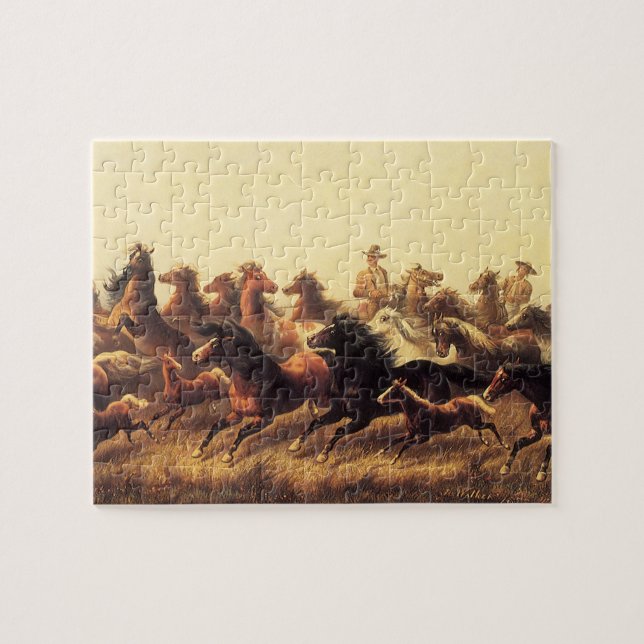 Roping Wild Horses by James Walker Jigsaw Puzzle (Horizontal)