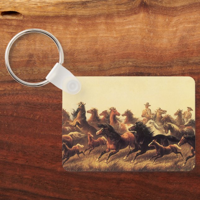 Roping Wild Horses by James Walker Keychain (Back)