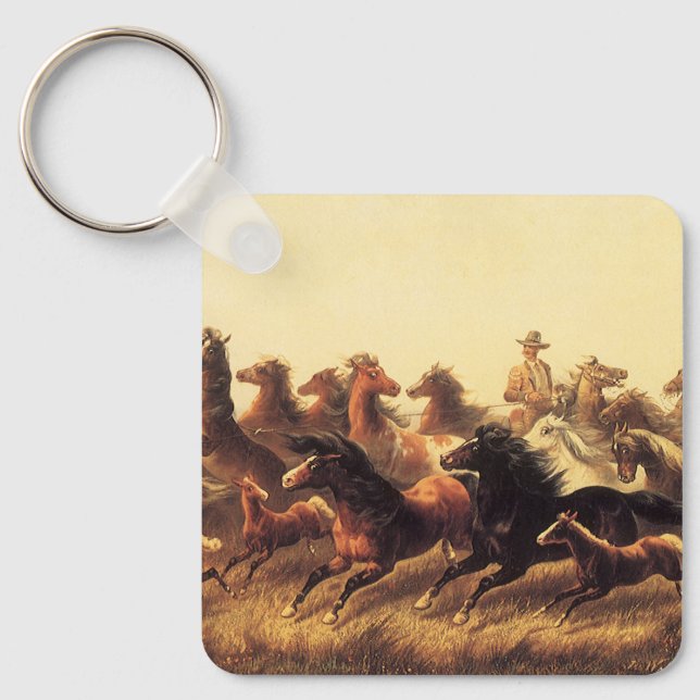Roping Wild Horses by James Walker Keychain (Front)