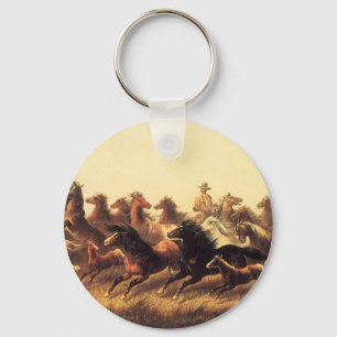 Roping Wild Horses by James Walker Keychain