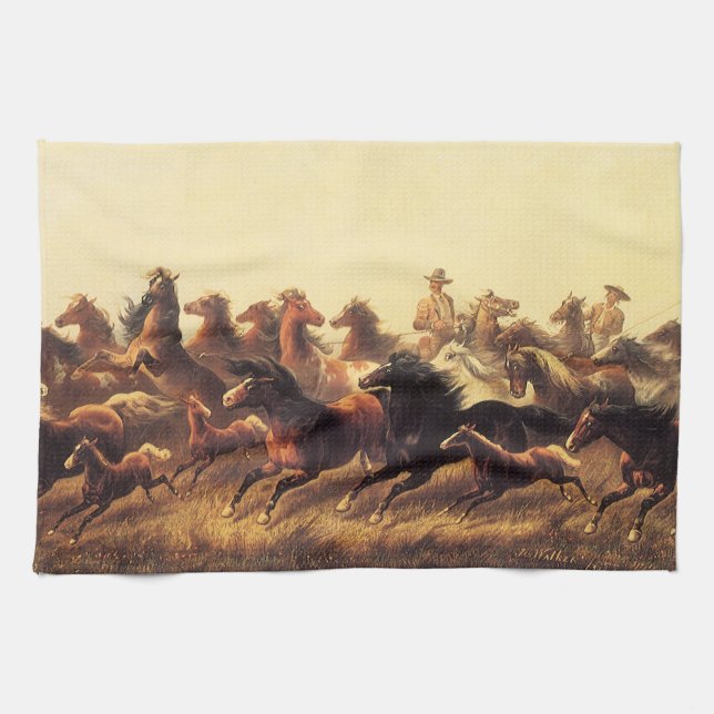 Roping Wild Horses by James Walker Kitchen Towel (Horizontal)