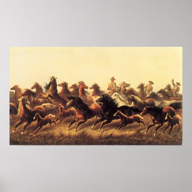 Roping Wild Horses by James Walker Poster (Front)