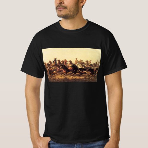 Roping Wild Horses by James Walker T_Shirt