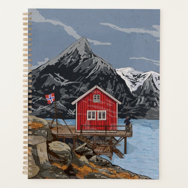 Rorbu Lofoten Bergen Norway Landscape Illustration Planner (Front)
