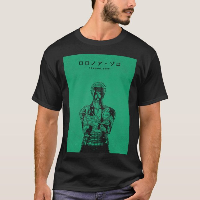Roronoa Zoro Green Manga Style Illustration T-Shirt (Front)