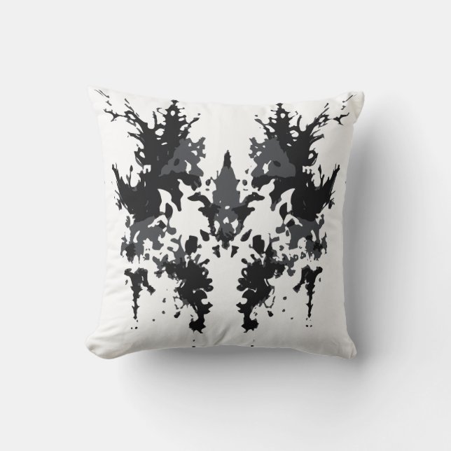 Rorschach inkblot Design Black Gray White Throw Pillow (Front)