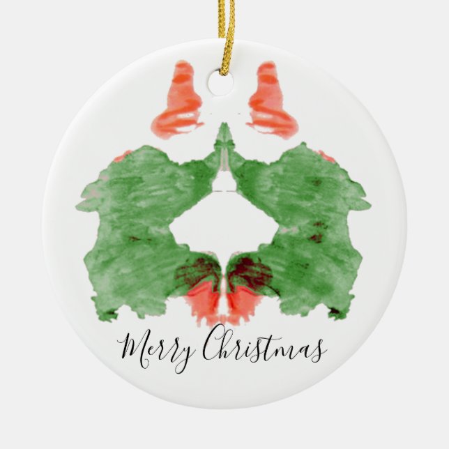 Rorschach Inkblot Santa's Elves Ceramic Ornament (Front)