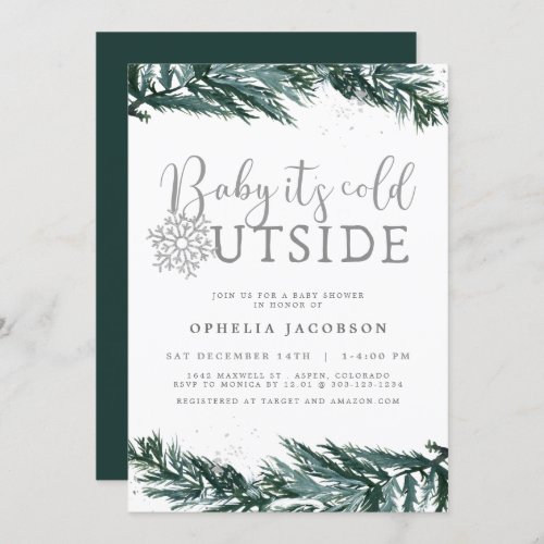 RORY Baby Its Cold Outside Winter Pine Baby Shower Invitation