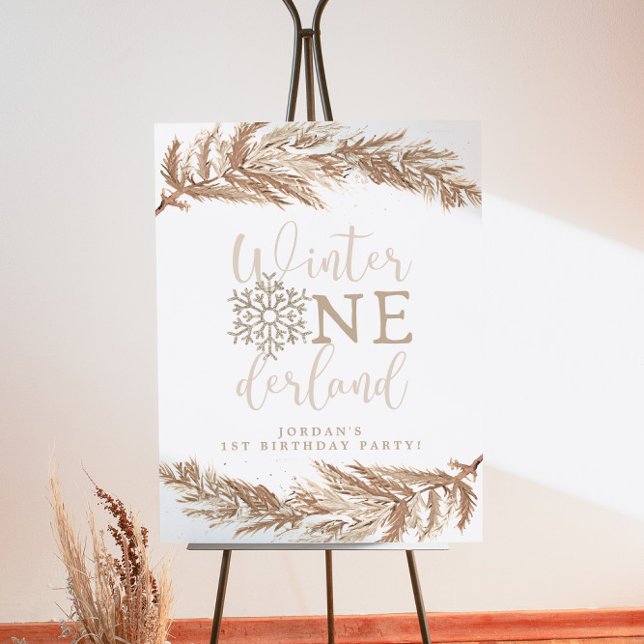 RORY Boho Beige Winter Wonderland First Birthday Foam Board (Creator Uploaded)