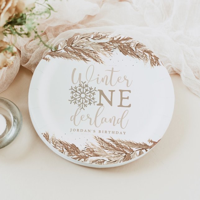 RORY Boho Beige Winter Wonderland First Birthday Paper Plates (Creator Uploaded)